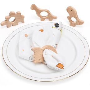 Handmade Wood Dinosaur Napkin Rings Set of 4 - Cute Animal Shape Table Decor for Kids for Baby Showers, Christmas, Thanksgiving and Other Holiday Parties