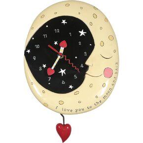 Enesco Allen Designs Love You to The Moon and Back Heart Wall Clock- Battery Operated Pendulum Analog Clock, Stone Resin Decorative Clocks for Walls Home Decor Kitchen Clocks, 9 Inch