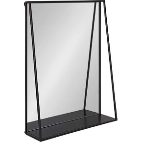 Kate and Laurel Lintz Modern Mirror with Storage Shelf, 18" x 24", Black