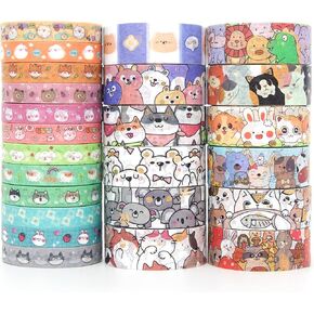 WAPETASHI Cute Washi Tape Set, 38 Rolls Animals Washi Tapes for Journaling Supplies, 25mm & 15mm Wide Kawaii Tape for Scrapbooking, Planners, DIY Crafts, Gift for Kids