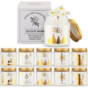 MTLEE 10 Pcs Christmas Candle Gift Set Christmas Scented Candles 10 Fragrances Aromatherapy Candle Gift Set for Women Merry Christmas Candle for Christmas Holiday Presents(Golden Lid)