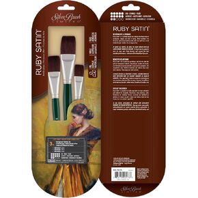 Silver Brush Limited RS-2504 Ruby Satin Mixed Media Variety Set, Set of 4 Brushes, Round Size 4, Flat Size 4, Bright Size 4 and Filbert Size 4