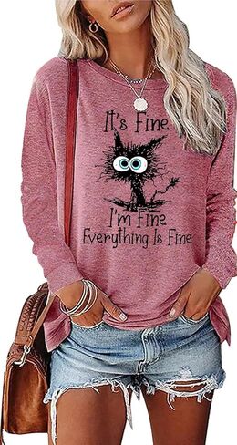 It's Fine I'm Fine Everything Is Fine Sweatshirt Fine Funny Cat Christmas Sweatshirt for Women Cute Fine Tee Tops in Saudi Arabia