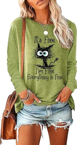 It's Fine I'm Fine Everything Is Fine Sweatshirt Fine Funny Cat Christmas Sweatshirt for Women Cute Fine Tee Tops in Saudi Arabia