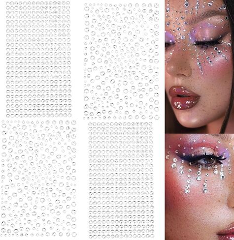 2116 pcs Self Adhesive Rhinestones and Pearls for Makeup Eyes Face 6 Sheets Clear Rhinestones Stickers Pearl Stickers Bling Gems Jewels Stickers for DIY (Sparkling) in Kuwait