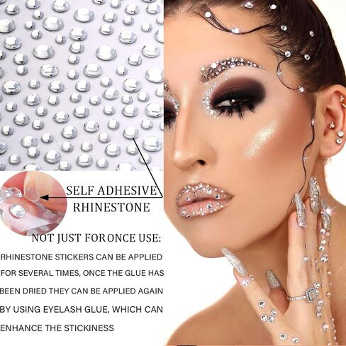 2116 pcs Self Adhesive Rhinestones and Pearls for Makeup Eyes Face 6 Sheets Clear Rhinestones Stickers Pearl Stickers Bling Gems Jewels Stickers for DIY (Sparkling) in Kuwait