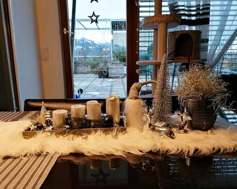 Faux Fur Christmas Table Runner, Home Dinning Table Decor for Holiday ,Party , Xmas, Halloween, Thanksgiving, Dresser, Fireplace Decorations (White, 11.8x70.8 inch) in Saudi Arabia