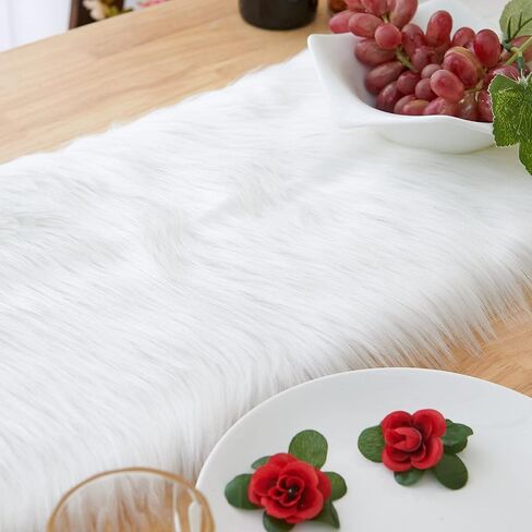 Faux Fur Christmas Table Runner, Home Dinning Table Decor for Holiday ,Party , Xmas, Halloween, Thanksgiving, Dresser, Fireplace Decorations (White, 11.8x70.8 inch) in Saudi Arabia