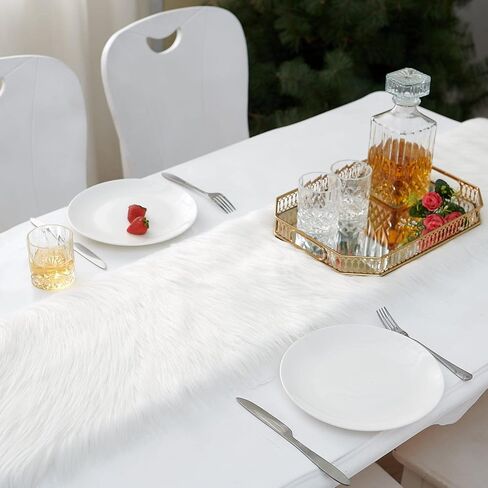 Faux Fur Christmas Table Runner, Home Dinning Table Decor for Holiday ,Party , Xmas, Halloween, Thanksgiving, Dresser, Fireplace Decorations (White, 11.8x70.8 inch) in Saudi Arabia