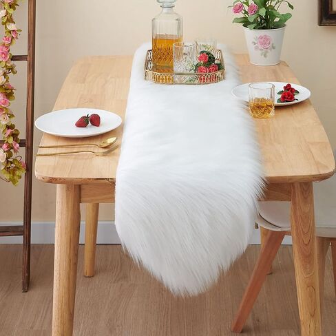 Faux Fur Christmas Table Runner, Home Dinning Table Decor for Holiday ,Party , Xmas, Halloween, Thanksgiving, Dresser, Fireplace Decorations (White, 11.8x70.8 inch) in Saudi Arabia