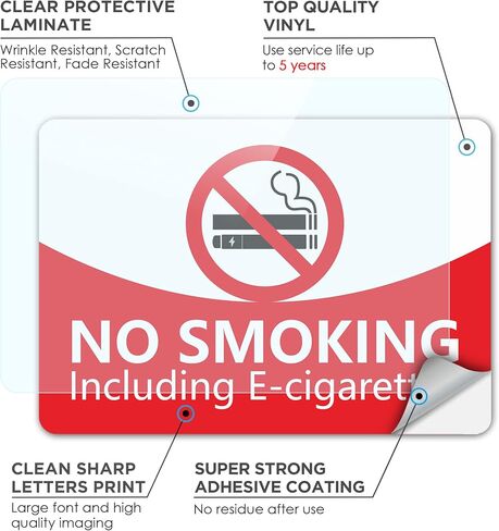 لافتات ممنوع التدخين للعمل، 8 عبوات ملصقات ممنوع التدخين مقاس 25.4 سم × 17.78 سم، مقاومة للأشعة فوق البنفسجية ذاتية اللصق ومقاومة للماء ومضادة للخدش للاستخدام الداخلي والخارجي in Kuwait