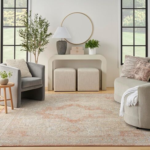 سجادة Nourison Essentials للاستخدام الداخلي والخارجي باللون البيج مقاس 6 × 9 بوصات، غير قابلة للتساقط، غرفة النوم، غرفة المعيشة، غرفة الطعام، المطبخ (6 × 9) in Saudi Arabia