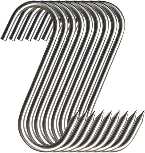 Meat Hooks 10Pcs,Premium Butcher's Hook,Stainless Steel Wall S-Shaped Hooks–for Hot and Cold Smoking,Stainless Steel Meat Hook, Chicken Hunting Smoking Ribs (10Pcs 5.9Inch(4.6mm)) in Saudi Arabia