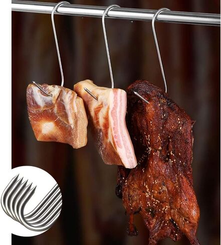 Meat Hooks 10Pcs,Premium Butcher's Hook,Stainless Steel Wall S-Shaped Hooks–for Hot and Cold Smoking,Stainless Steel Meat Hook, Chicken Hunting Smoking Ribs (10Pcs 5.9Inch(4.6mm)) in Saudi Arabia