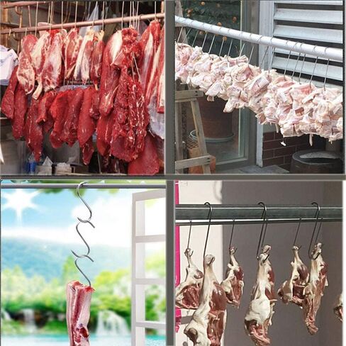 Meat Hooks 10Pcs,Premium Butcher's Hook,Stainless Steel Wall S-Shaped Hooks–for Hot and Cold Smoking,Stainless Steel Meat Hook, Chicken Hunting Smoking Ribs (10Pcs 5.9Inch(4.6mm)) in Saudi Arabia