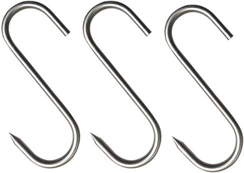 Meat Hooks 10Pcs,Premium Butcher's Hook,Stainless Steel Wall S-Shaped Hooks–for Hot and Cold Smoking,Stainless Steel Meat Hook, Chicken Hunting Smoking Ribs (10Pcs 5.9Inch(4.6mm)) in Saudi Arabia