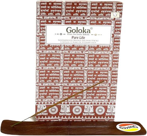 مجموعة حامل عصا البخور من جوفيندا مع أعواد بخور خشب الصندل النقي من جولوكا - 12 صندوق × 15 جرام in Kuwait