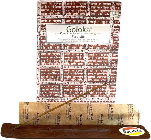 مجموعة حامل عصا البخور من جوفيندا مع أعواد بخور خشب الصندل النقي من جولوكا - 12 صندوق × 15 جرام in Kuwait