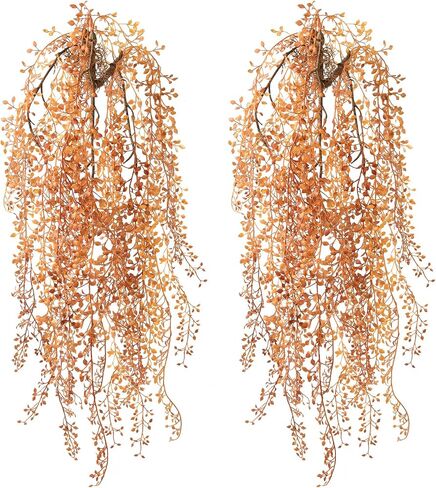 INQCMY Artificial Fake Hanging Plants Flowers Basket for Outdoor Outside Porch Fall Decoration,2 Pack Faux Silk Long Vines UV Resistant Look Real for Home Patio Balcony Wall Yard Autumn Decor in Saudi Arabia
