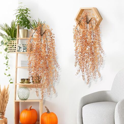 INQCMY Artificial Fake Hanging Plants Flowers Basket for Outdoor Outside Porch Fall Decoration,2 Pack Faux Silk Long Vines UV Resistant Look Real for Home Patio Balcony Wall Yard Autumn Decor in Saudi Arabia