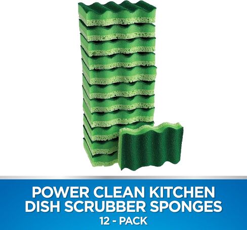 Dawn Power Clean Dual-Sided Scrubber Sponges for Dishwashing, Wave-Shaped Kitchen Sponges for Dish Cleaning, Pack of 12, Green in Saudi Arabia
