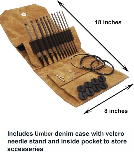 Lykke Driftwood 6-Inch (15cm) Interchangeable Crochet Hook Set Birchwood Set US E4, F5, G6, 7, H8, I9, J10, K10.5, L11, M13, N15, P16 Includes Grey Denim Case Bundled with 1 Artsiga Crafts Project Bag in Kuwait
