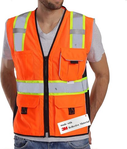 Dib Safety Vest Reflective Yellow Mesh, High Visibility Vest with Pockets and Zipper, ANSI Class 2 Heavy Duty, Made with 3M Reflective Tape XL in Saudi Arabia