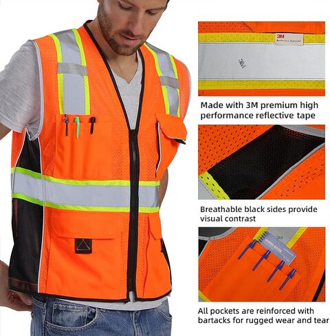 Dib Safety Vest Reflective Yellow Mesh, High Visibility Vest with Pockets and Zipper, ANSI Class 2 Heavy Duty, Made with 3M Reflective Tape XL in Saudi Arabia