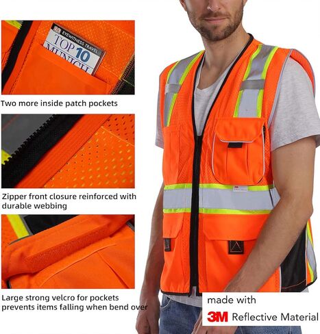 Dib Safety Vest Reflective Yellow Mesh, High Visibility Vest with Pockets and Zipper, ANSI Class 2 Heavy Duty, Made with 3M Reflective Tape XL in Saudi Arabia
