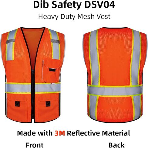 Dib Safety Vest Reflective Yellow Mesh, High Visibility Vest with Pockets and Zipper, ANSI Class 2 Heavy Duty, Made with 3M Reflective Tape XL in Saudi Arabia