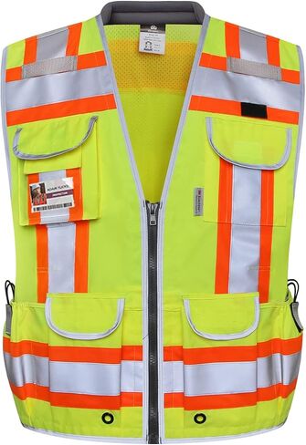 Dib Safety Vest Reflective Yellow Mesh, High Visibility Vest with Pockets and Zipper, ANSI Class 2 Heavy Duty, Made with 3M Reflective Tape XL in Saudi Arabia