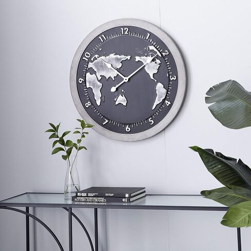 Deco 79 Metal World Map Wall Clock, 25" x 2" x 25", Black in Saudi Arabia