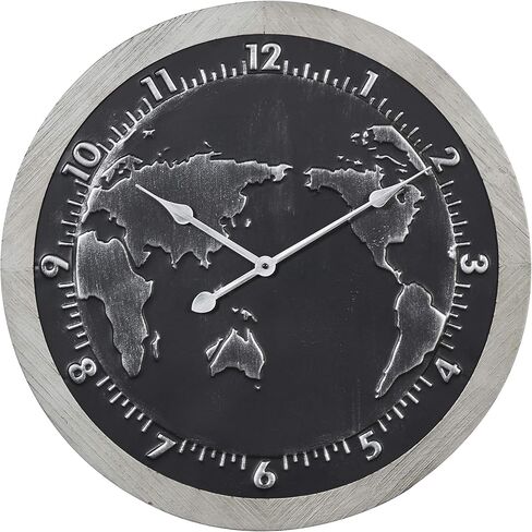 Deco 79 Metal World Map Wall Clock, 25" x 2" x 25", Black in Saudi Arabia