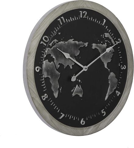 Deco 79 Metal World Map Wall Clock, 25" x 2" x 25", Black in Saudi Arabia