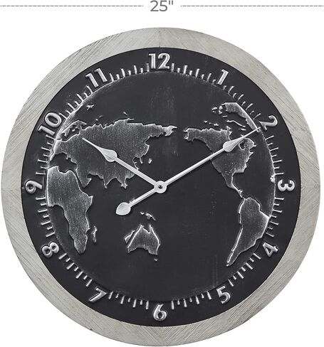 Deco 79 Metal World Map Wall Clock, 25" x 2" x 25", Black in Saudi Arabia
