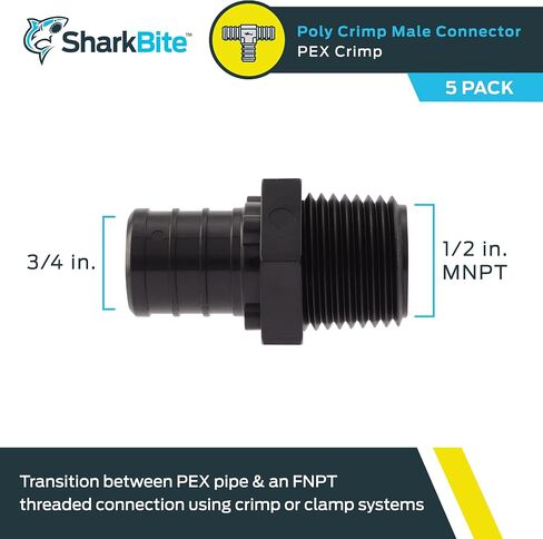 SharkBite 1/2 x 1/2 Inch MNPT Poly Crimp Adapter, Pack of 5, PEX Pipe, PE-RT, UP120A5 in Saudi Arabia