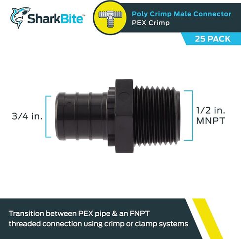 SharkBite 1/2 x 1/2 Inch MNPT Poly Crimp Adapter, Pack of 5, PEX Pipe, PE-RT, UP120A5 in Saudi Arabia