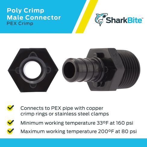 SharkBite 1/2 x 1/2 Inch MNPT Poly Crimp Adapter, Pack of 5, PEX Pipe, PE-RT, UP120A5 in Saudi Arabia
