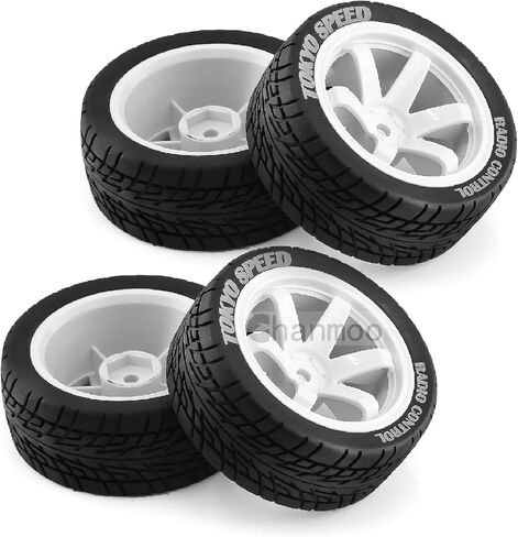 1/10 RC On Road Tires and Plastic Drift Wheels 12mm Hex Rally Racing Tyres for 1:10 Scale Touring Street Car Tamiya TT01 TT02 XV01 TA06 A959 PTG2 144001 HPI KYOSHO HSP Traxxas 4PCS (White) in Saudi Arabia