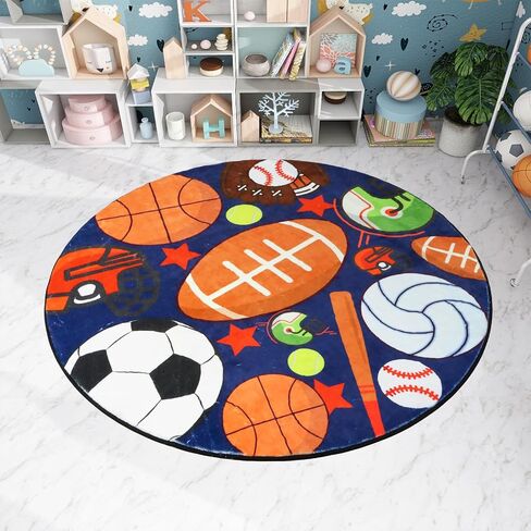 Kid Rug Sport Ball Rugs 3.3 × 5 Ft Fun Play Rug Carpet for Boy Girl Room,TPR Non-Slip Kid Playmat Balls Print with Soccer Basketball Football Tennis Ball Washable Kid Carpet Bedroom Playroom (Blue) in Saudi Arabia