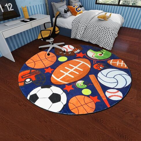 Kid Rug Sport Ball Rugs 3.3 × 5 Ft Fun Play Rug Carpet for Boy Girl Room,TPR Non-Slip Kid Playmat Balls Print with Soccer Basketball Football Tennis Ball Washable Kid Carpet Bedroom Playroom (Blue) in Saudi Arabia