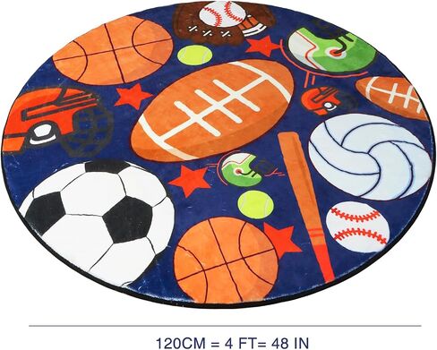 Kid Rug Sport Ball Rugs 3.3 × 5 Ft Fun Play Rug Carpet for Boy Girl Room,TPR Non-Slip Kid Playmat Balls Print with Soccer Basketball Football Tennis Ball Washable Kid Carpet Bedroom Playroom (Blue) in Saudi Arabia