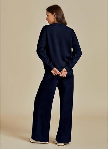 luvamia Lounge 2 Piece Sets for Women Texture Long Sleeve Pullover Pull On Wide Leg Pants Sweatsuit Loungewear Sweat Set in Saudi Arabia