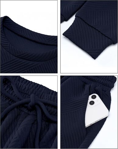 luvamia Lounge 2 Piece Sets for Women Texture Long Sleeve Pullover Pull On Wide Leg Pants Sweatsuit Loungewear Sweat Set in Saudi Arabia