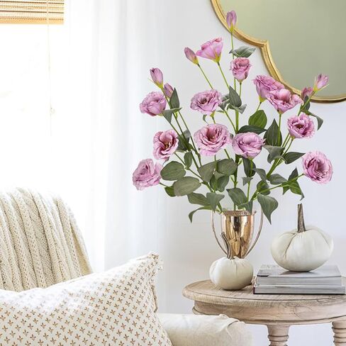 34.5 بوصة زهور اصطناعية أرجوانية حريرية وهمية 3 قطع زهور يوستوما ليسيانثوس مع فرع ترتيب زهور صناعية طويل الجذع مع 4 رؤوس DIY لحفلات الزفاف المركزية باقة ديكور المنزل in Kuwait