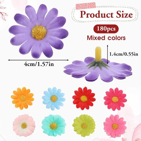 180 Pcs Artificial Sunflower Heads Mini Flowers for Crafts Faux Daisy Flowers Heads Mini Fabric Flower Silk Assorted Decorative Flowers for Wedding Decoration DIY Wreath Garden Decor Multi Colors in Saudi Arabia