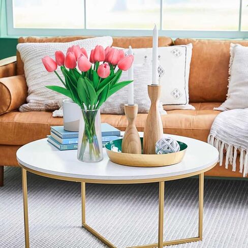 RECUTMS Fake Pink Tulips in Clear Vase 15pcs Real Feel Artificial Tulips Flowers Faux Bouquet Floral Arrangement for Home Office Table Centerpiece Spring Wedding Decoration in Saudi Arabia