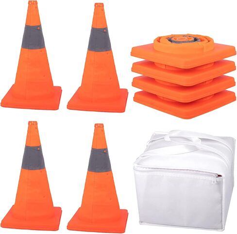 مخاريط السلامة المرورية القابلة للطي - 4 عبوات من مخاريط برتقالية منبثقة محمولة مقاس 18 بوصة مع طوق عاكس للسلامة على الطرق، وممارسة القيادة، ومواقف السيارات، وخفة الحركة للتدريب الرياضي، ولعب الأطفال in Kuwait