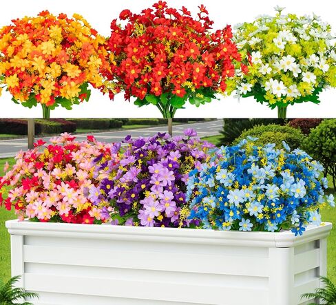 24 Pcs Artificial Flowers for Outdoor,Fake Flowers Decoration,UV Resistant Plastic Flowers,Artificial Plants for Wedding Garden Décor(6 Colors) in Saudi Arabia