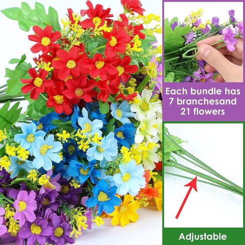 24 Pcs Artificial Flowers for Outdoor,Fake Flowers Decoration,UV Resistant Plastic Flowers,Artificial Plants for Wedding Garden Décor(6 Colors) in Saudi Arabia